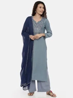 Neeru's Ice Blue Color Slub Rayon Fabric Suit-Plazzo