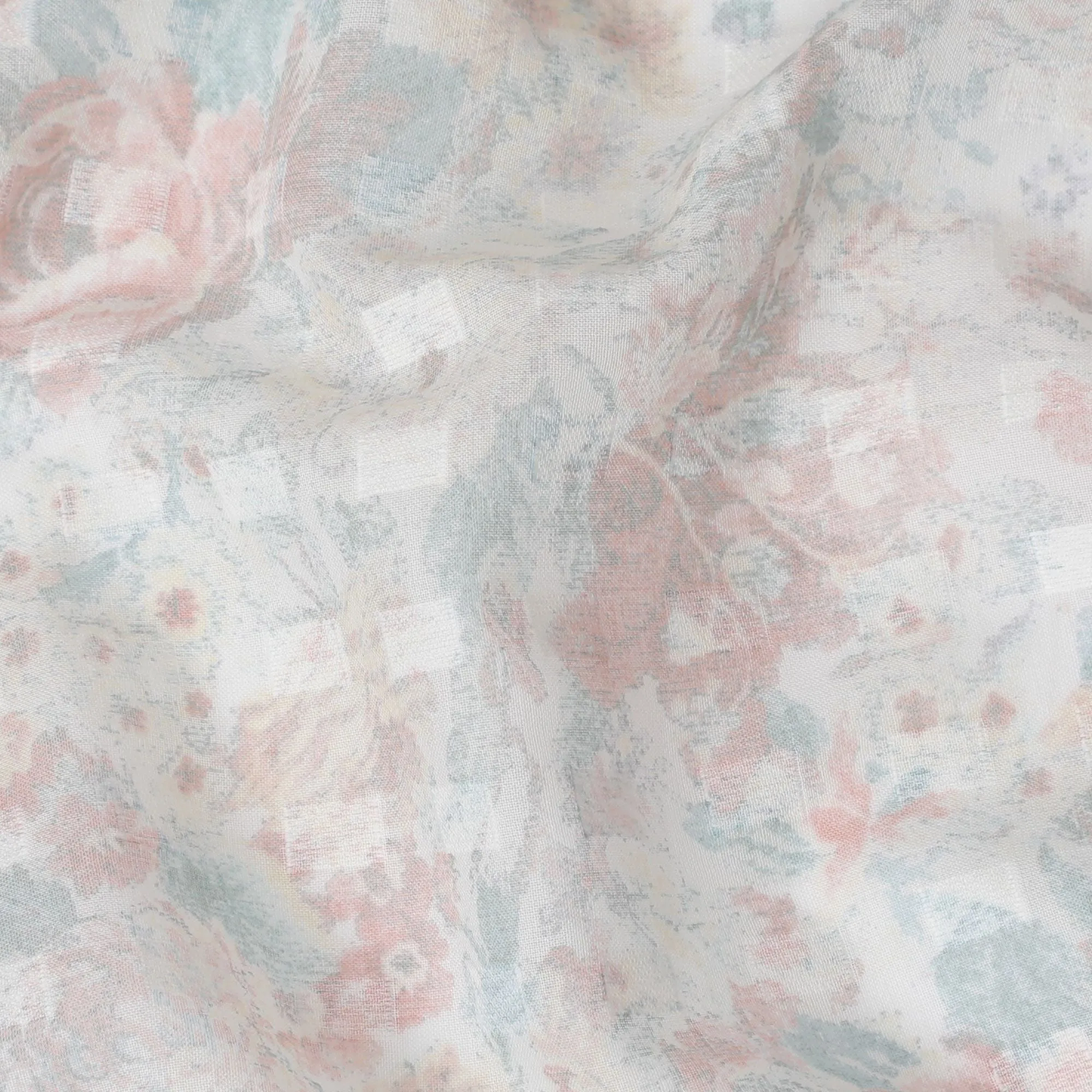 Off white uragiri cotton voile fabric with same tone jacquard having latte multicolor print in abstract design-D17035