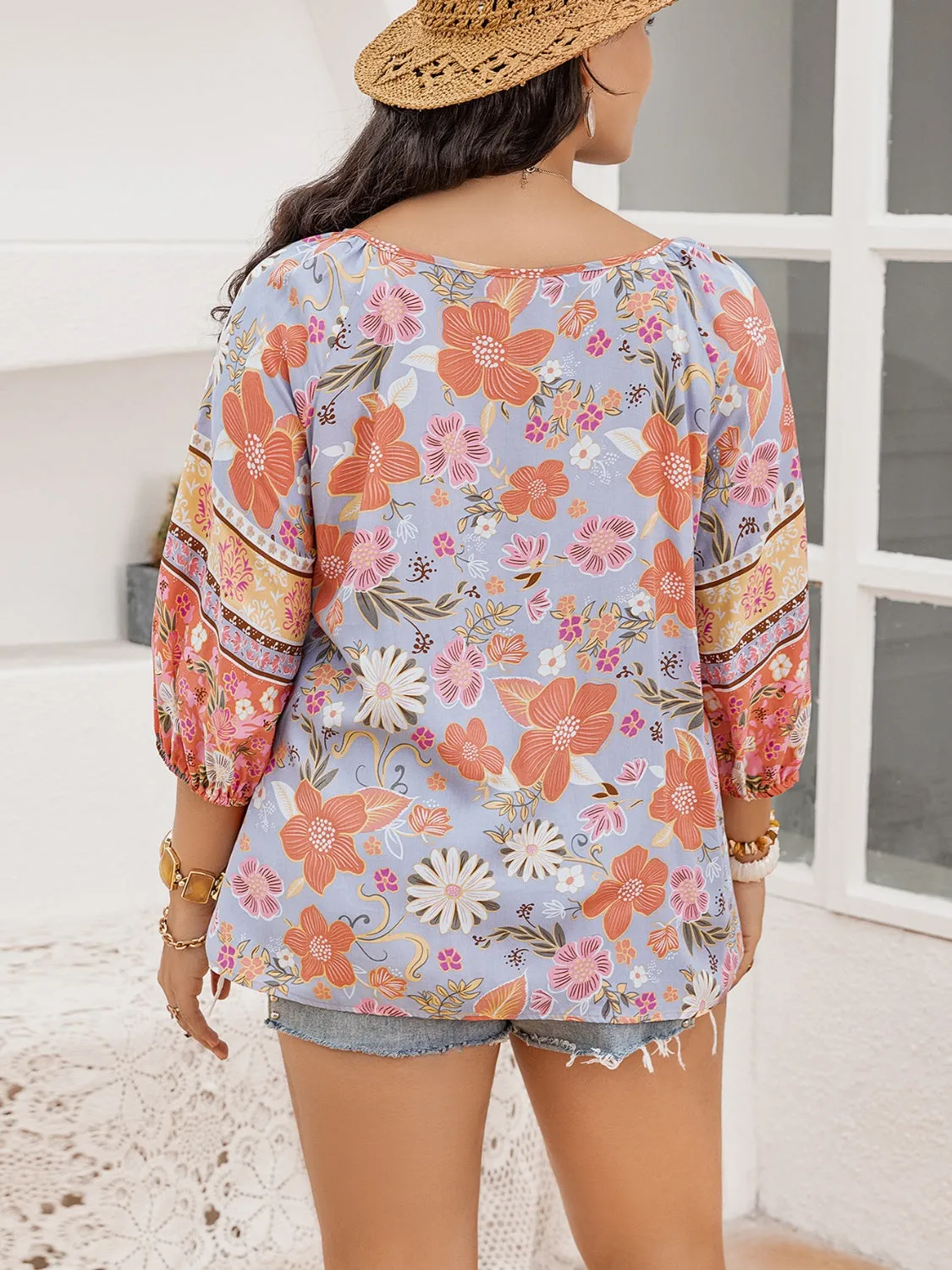 Plus Size Balloon Sleeve Boho Sumer Blouse