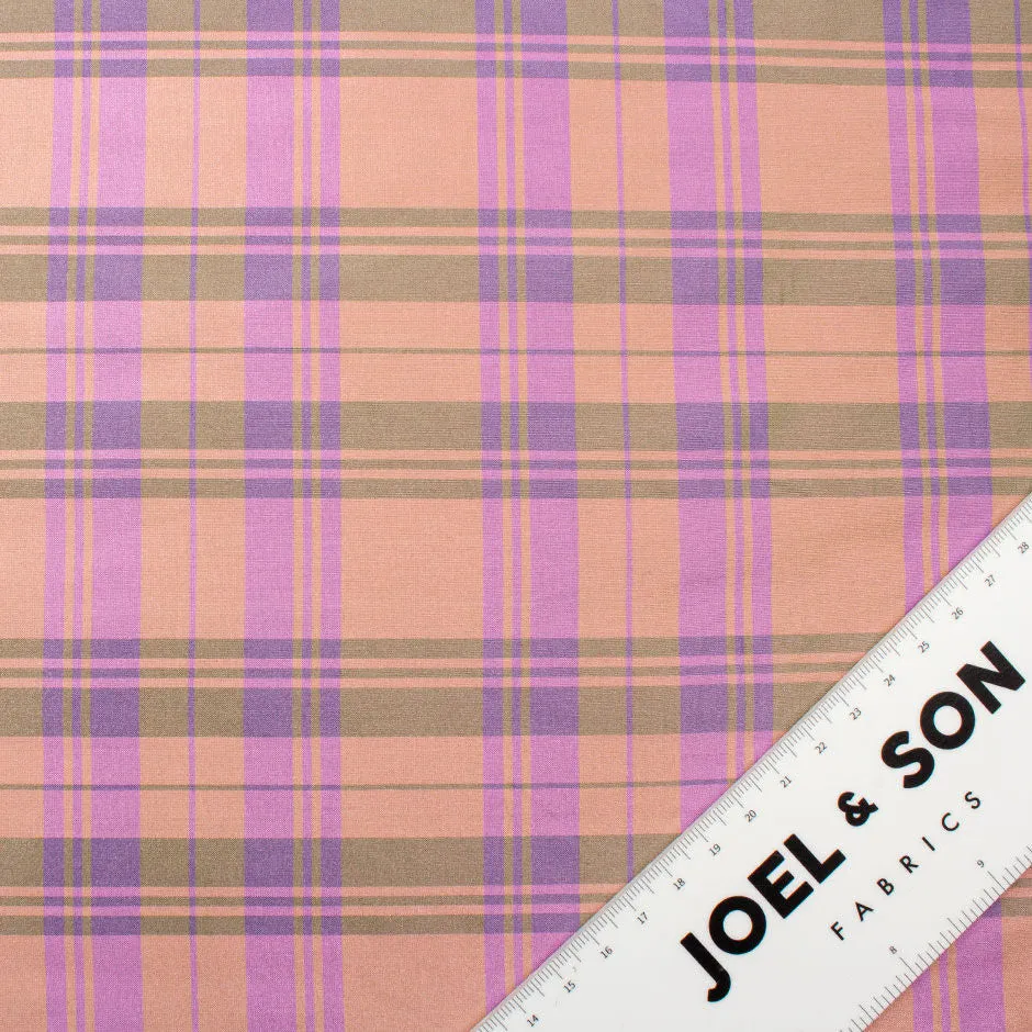 Purple & Peach Tartan Checkered Silk Taffeta