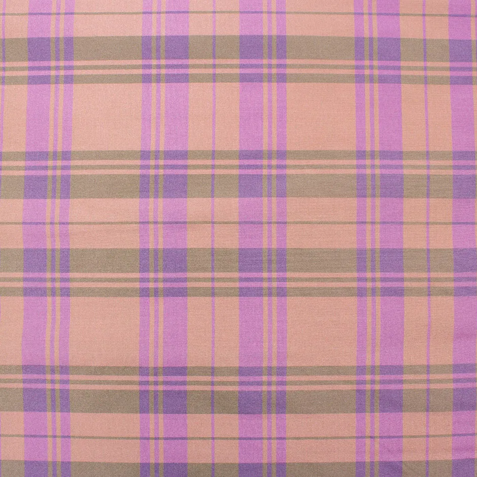 Purple & Peach Tartan Checkered Silk Taffeta