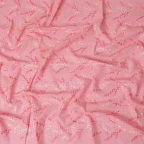 Rose pink premium pure cotton voile fabric with same tone and beige embroidery in leaf design-D13703