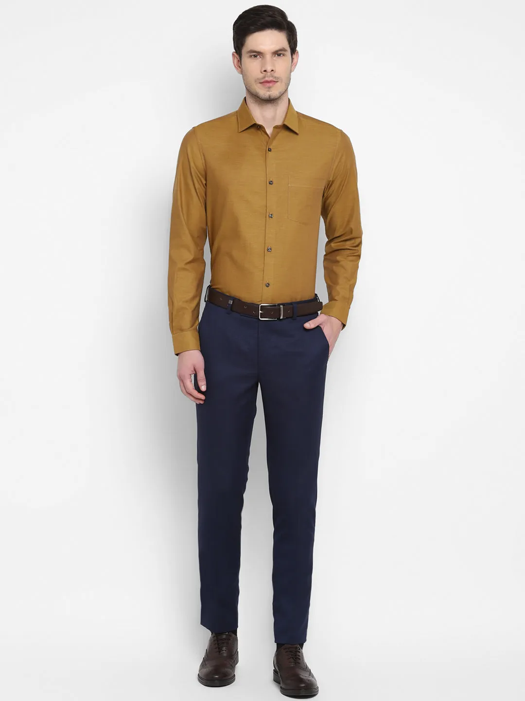 Self Design Brown Slim Fit Formal Shirt