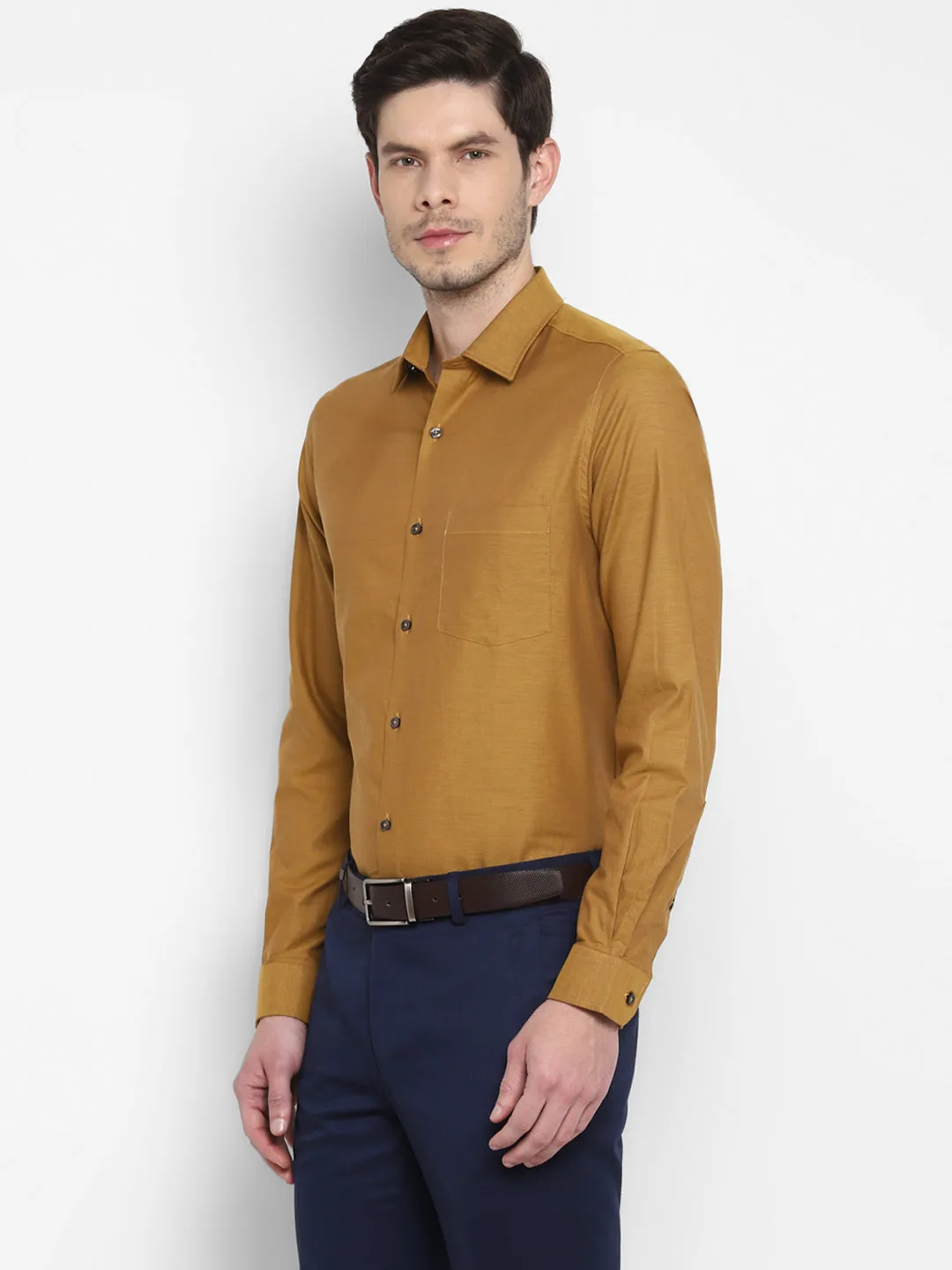 Self Design Brown Slim Fit Formal Shirt