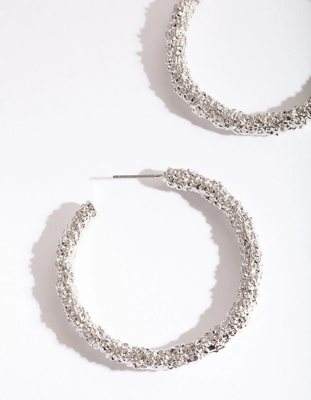 Silver Textured Hoop Earring