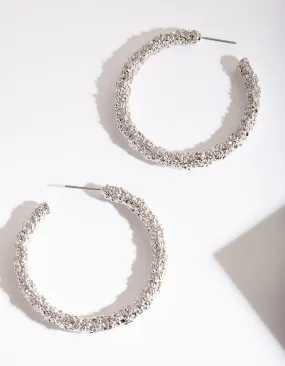 Silver Textured Hoop Earring