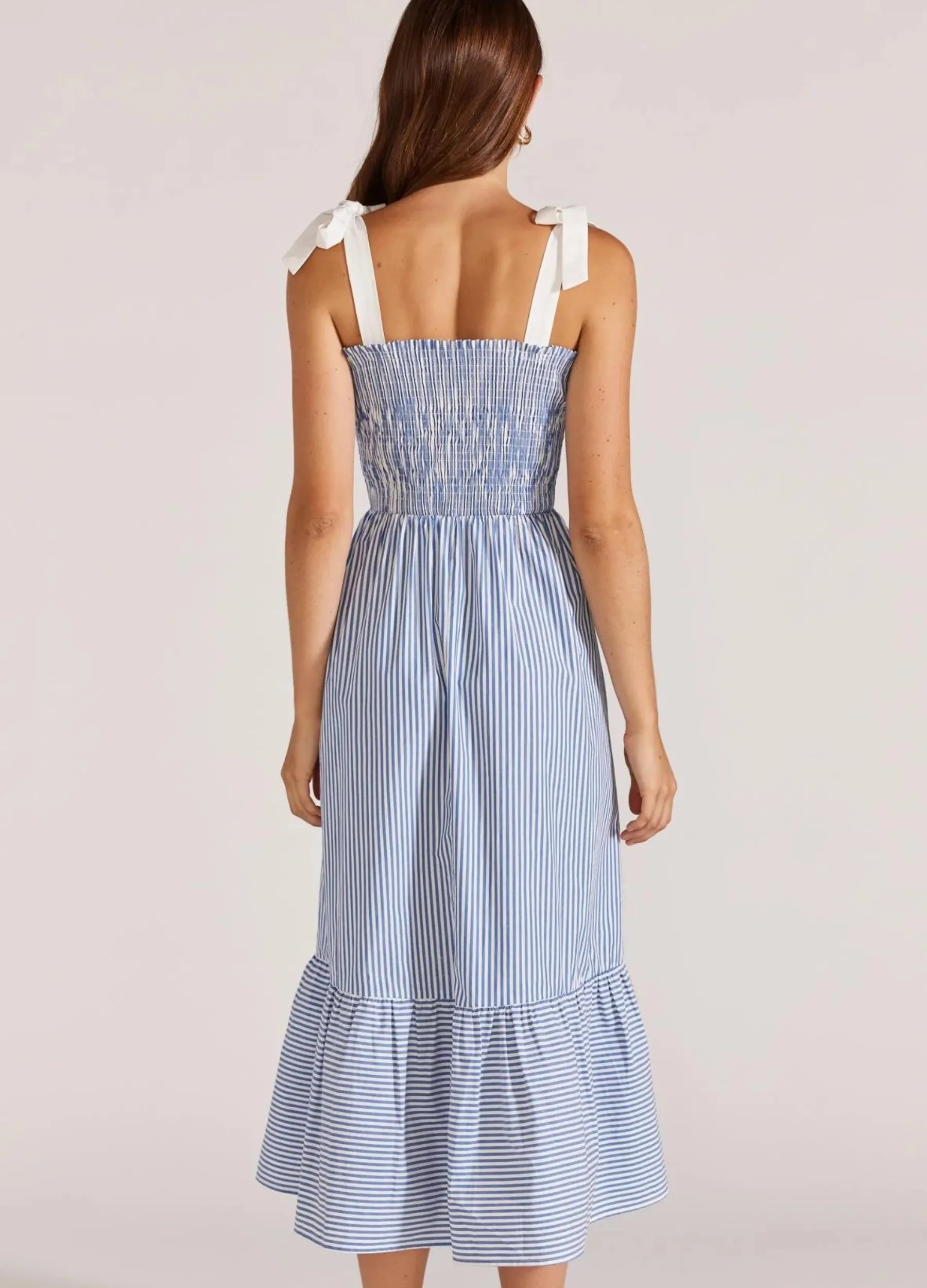 Staple the Label - Strappy Lucille Shirred Midi Dress - Blue Stripe