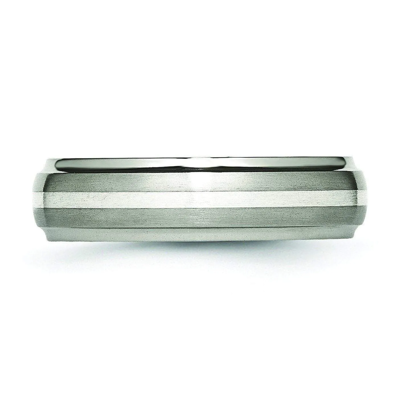 Titanium Ring  Silver Inlay Matte and High Polish Finish in 6mm