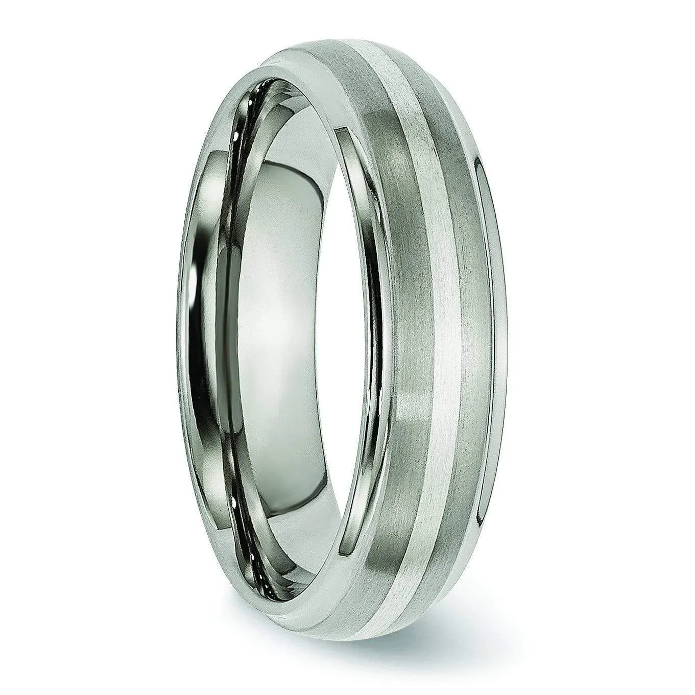 Titanium Ring  Silver Inlay Matte and High Polish Finish in 6mm