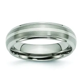 Titanium Ring  Silver Inlay Matte and High Polish Finish in 6mm