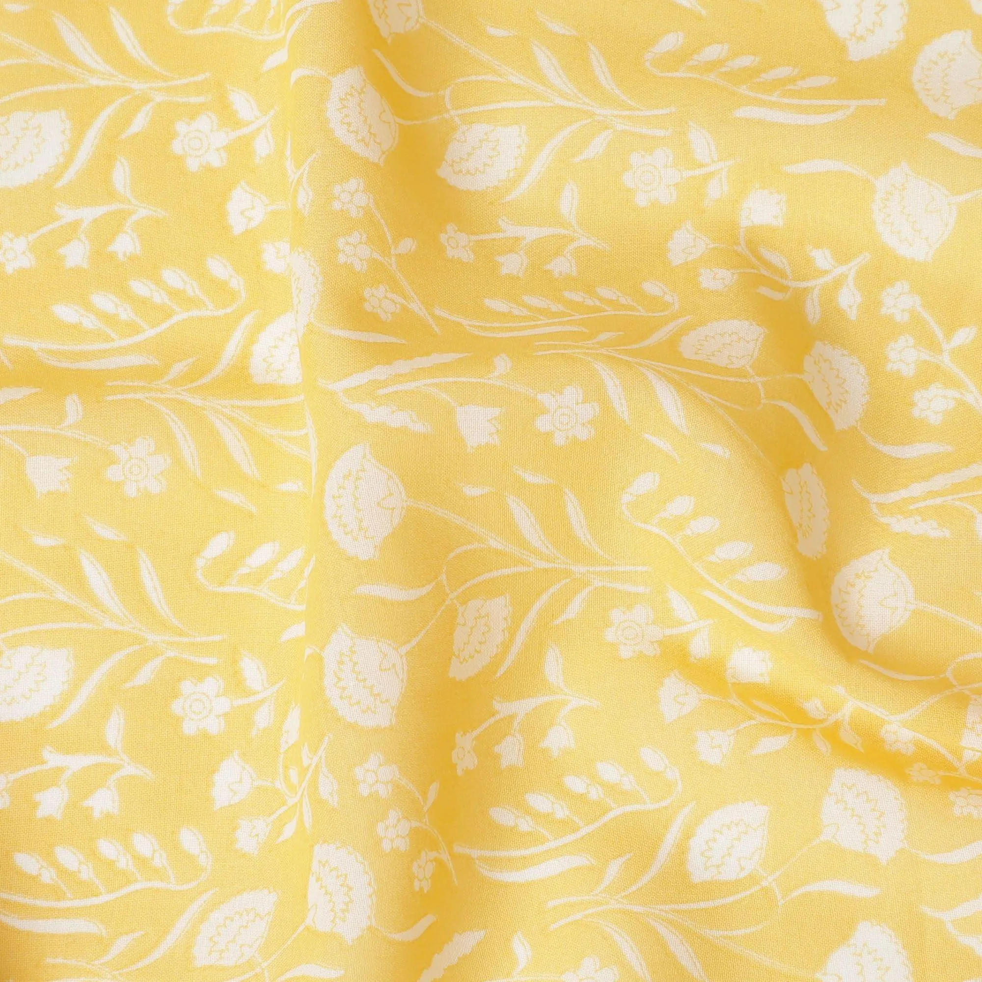 Tuscany yellow cotton voile fabric with beige print in floral design-D15154