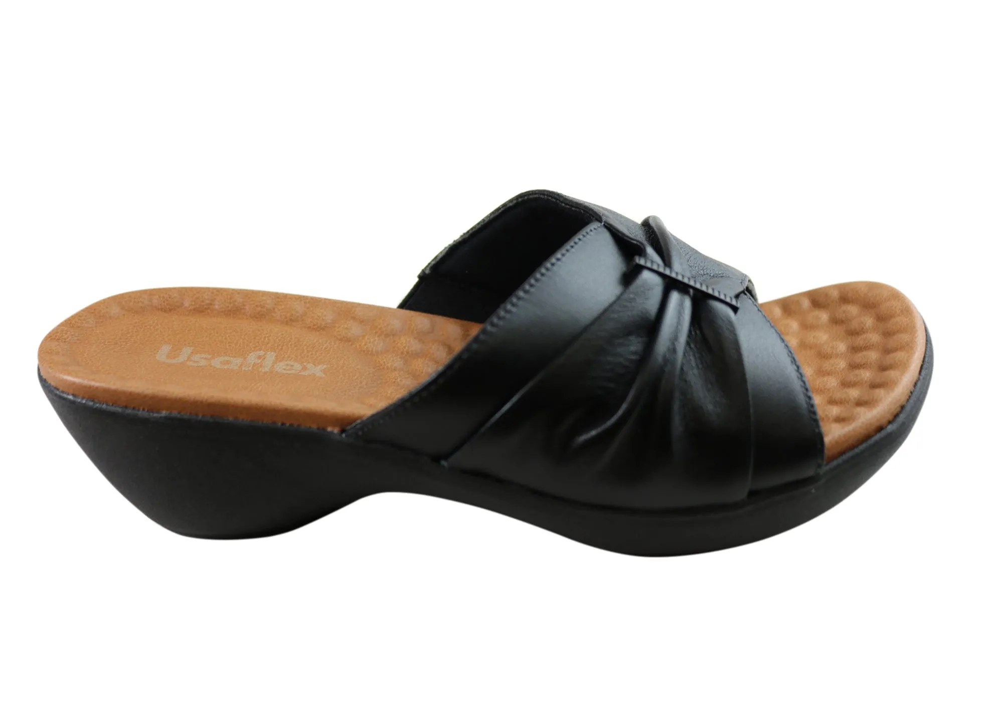 Usaflex Lucie Womens Comfort Leather Slides Sandals Made In Brazil