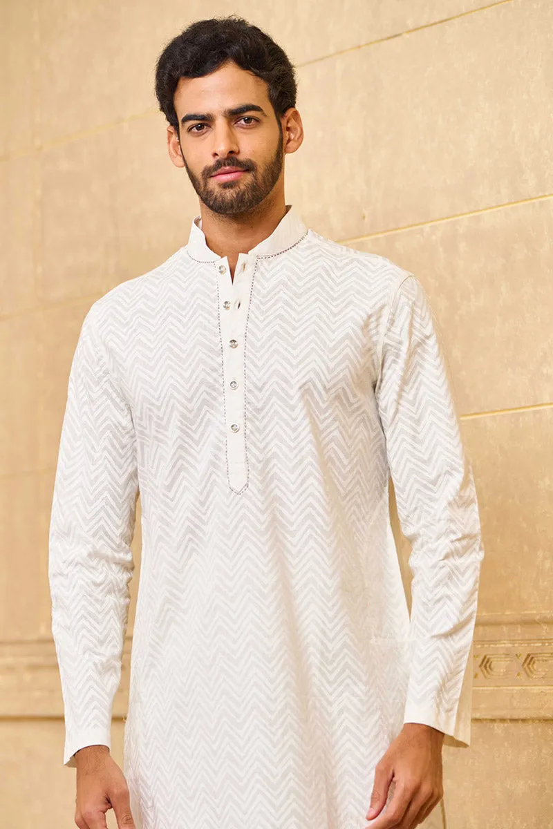 White Short Length Jacquard Kurta